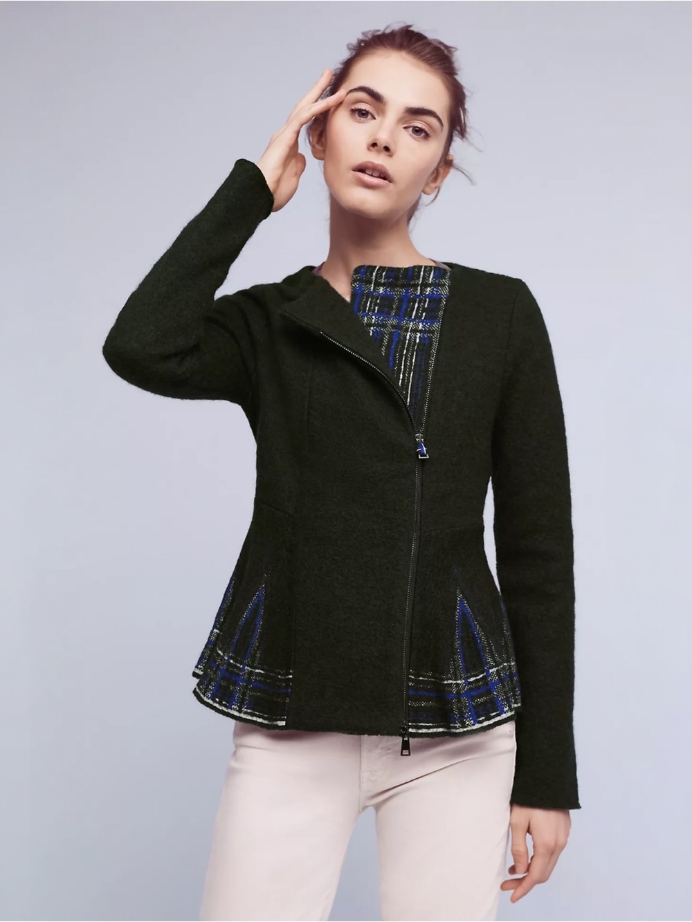 Anthropologie HWR Lelia Peplum wool zip cardigan jacket